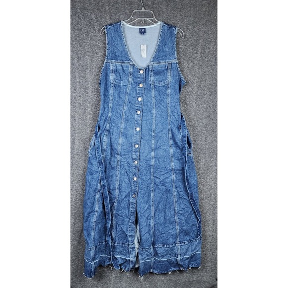GAP Dresses & Skirts - Gap Dress Womens XL Denim Midi Button Front Blue Raw Hem NEW